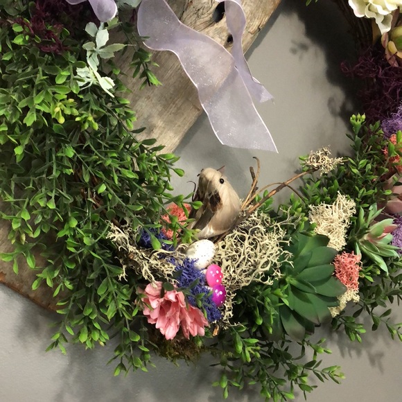 NEW Spring grapevine wreath succulent moss bird mushroom 🍄 cottage core - Picture 9 of 17